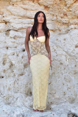 The Lina Lace Maxi Dress Yellow