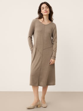 Cashmere Crew Neck Sculpted Seam A-Line Midi Dress HARLOW - Cocoa Brown / XXL