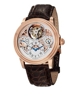 Stührling Opus Orchestration 45mm Tourbillon - Silver Dial / Rose Case / Brown Crocodile Strap Deployant Buckle