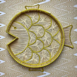 Fish Round Handwoven Decorative Iraca Tray - Yellow
