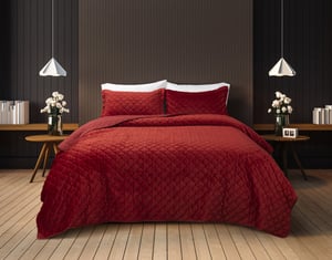 QE Home Lattice Ruby Quilt Set, Red, King