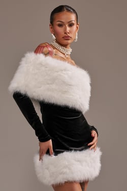 AKIRA Oh Baby Velvet Mini Dress With Fur Trim | Black | Size XL