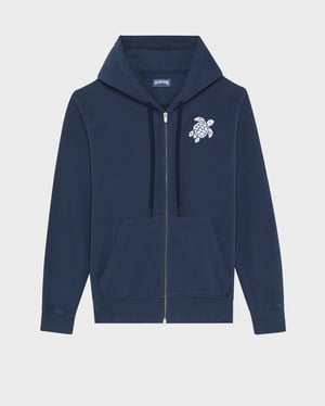 Vilebrequin - Men Cotton Full Zip Hoodie Big Turtle Embroidery - Sweater - Malanti - Blue - Size XXXL