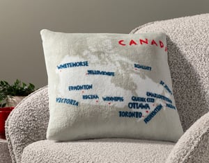 QE Home Canada Map Square Cushion With Removable Insert, Scenic, GRS Certified, Beige, 18" x 18"