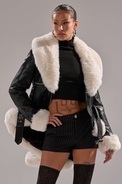 AKIRA Baby It's Cold Outside Fur Trim Moto Jacket | Black | Size XL