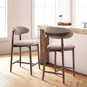 COLAMY ARLA Upholstered Wooden Scandi Minimalist Bar Stool - Camel (Pre-order) / Set of 2