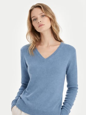 Essential Cashmere V-Neck Sweater - 3XL / Blue / WK02-1559