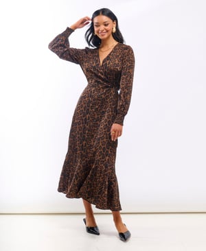 Animal Wrap Long Sleeve Midaxi Dress - 20