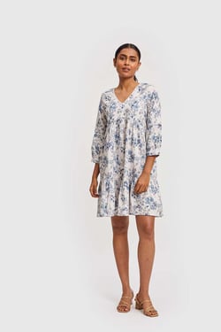 Deep V Short Dress - Azure Waves / L