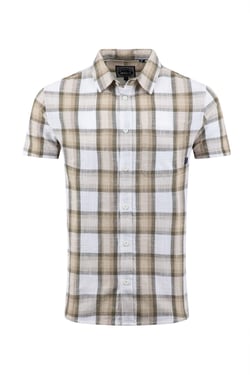 Weird Fish Benjamin Textured Check Shirt Stone Size S