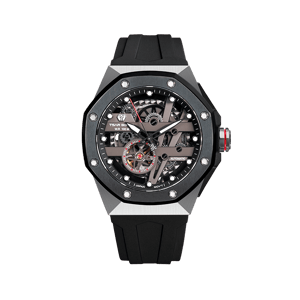 TSAR BOMBA Elemental Series Black Men's Automatic Mechanical Watch 閳ワ拷Stainless Steel Bezel & Case, Skeleton Dial, Sapphire Crystal, Fluororubber Strap, 100M Water Resistance, A+ Luminous