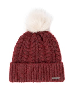 Weird Fish Allerton Cable Knit Bobble Hat Garnet Size ONE