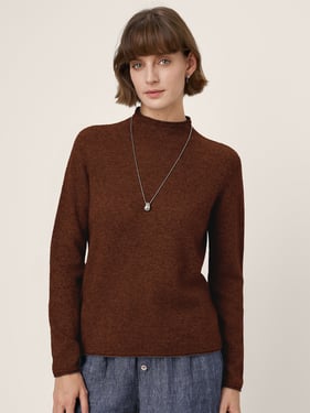 Premium Cashmere Blend Hand-Finished Seamless Mock Neck Lettuce Edge Sweater ZELIE - Chicory Coffee / XXL