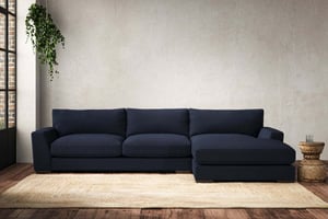 nkuku Guddu Large Right Hand Chaise Sofa | Make To Order | Brera Linen Indigo | No Colour