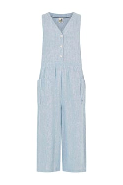 Weird Fish Amal Linen Rich Wide Leg Jumpsuit Denim Size 8