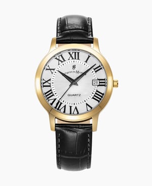 Genesis Gents 38mm Three-hands Date Black-tone White dial Leather strap swiss watch - 38 mm