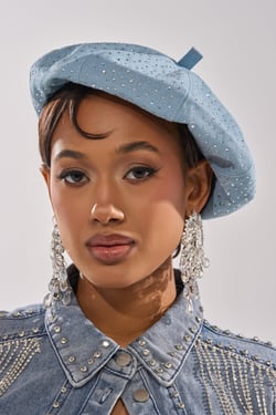 AKIRA See Me Coming Bling Beret | Light Blue Hat