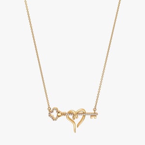 Clover Heart & Key Necklace - 0.10 CT