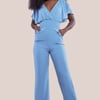 Goddiva Chiffon Romper With Flutter Sleeves - Blue