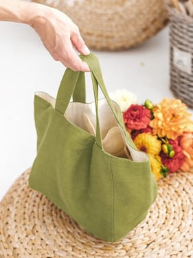100% Linen Large-Capacity Tote Bag - Moss Green / One Size