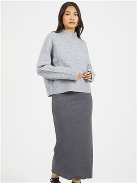 Brave Soul Rib Knit Midi Skirt - Charcoal - 14
