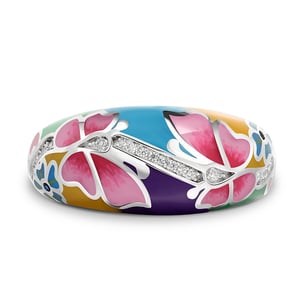 Jeulia "Natural Beauty" Butterfly&Flower Enamel Sterling Silver Women's Band
