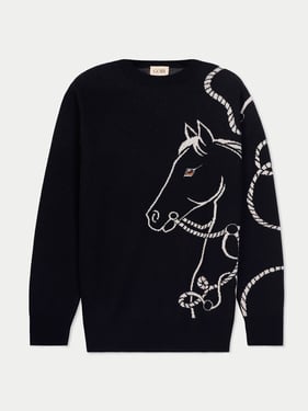 Cashmere Horse Jacquard Sweater - XL / Black / MK0329-1481/0755