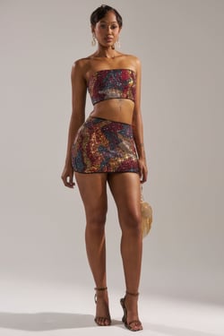 AKIRA Golden Hour Sequin Mini Skirt | Brown | Size 1X