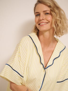 Womens Yellow Ticking Stripe Gauze Oversize Pyjama Set - 3XL / 22-24 / Yellow