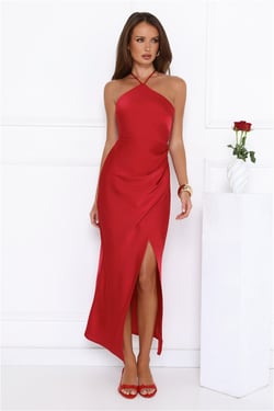 Love Me More Satin Maxi Dress Red