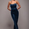 Goddiva Sequin & Velvet Corset Romper - Blue