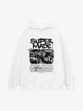 Trendy Retro Graffiti Character Hoodie - White / XXL