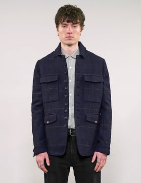 IMMORTAL Monaco Car Coat - Bouclé Windowpane Navy Check