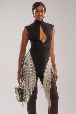 AKIRA Together Forever Blouse With Pearls | Black | Size 1X