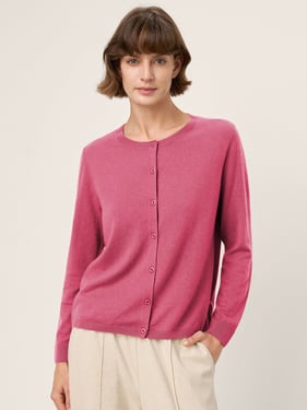 100% Extra-Fine Merino Wool Buttoned Knit Cardigan CAYLA - Fuchsia Pink / L