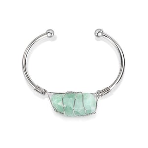 Jeulia "Energy & Health" Irregular Natural Fluorite Open Bangle Bracelet