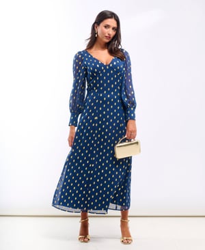 Dark Blue Long Sleeve Midaxi Dress - 20