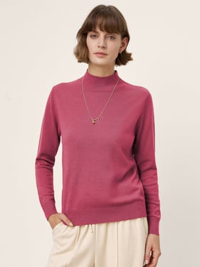100% Extra-Fine Merino Wool Crew Neck Ribbed Knit Sweater CASSIA - Berry Pink / XXL