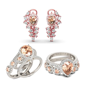 Jeulia Halo Pear Cut Champagne Sterling Silver Jewelry Set