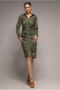 City Goddess Floral Print Shirt Dress - Sage Green