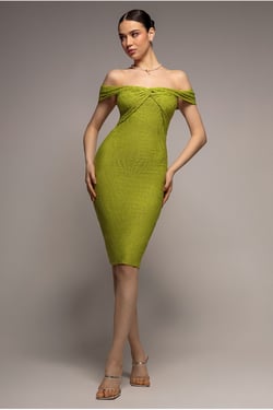 Goddiva Front Knot Twist Midi Dress - Lime Green