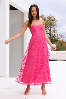 Bright Dance Strapless Tulle Maxi Dress Pink