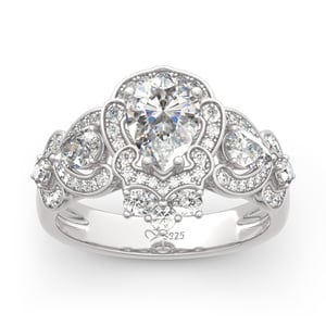 Jeulia Rococo Style Pear Cut Sterling Silver Ring