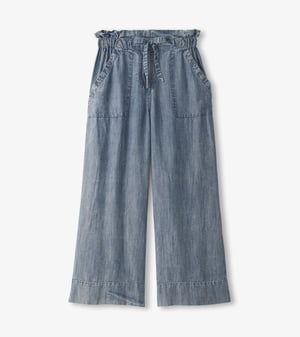 Tie Front Pants - Blue Acid Wash
