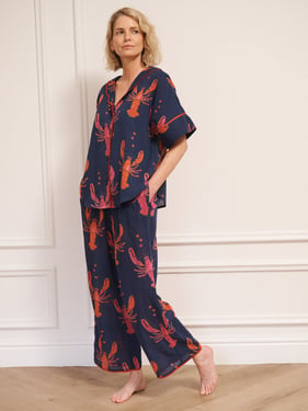 Womens Gauze Oversize Pyjamas Navy Lobster - 3XL / Navy