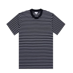 Sunspel Heavy Weight Stripe S/S Crew Tee Navy / White