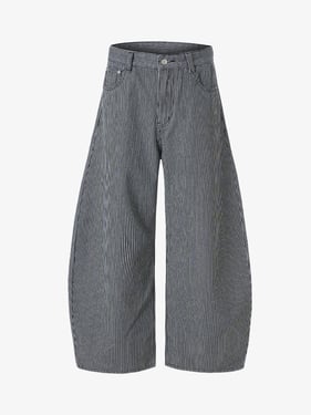 Retro Striped Colorblock Barrel Jeans - Black / 2XL