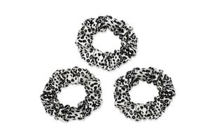 Leopard Silk Scrunchies Set - White/Black