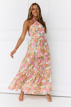 Rosewater Splash Halter Maxi Dress Print