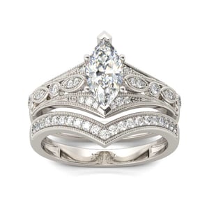 Jeulia Milgrain Marquise Cut Sterling Silver Ring Set